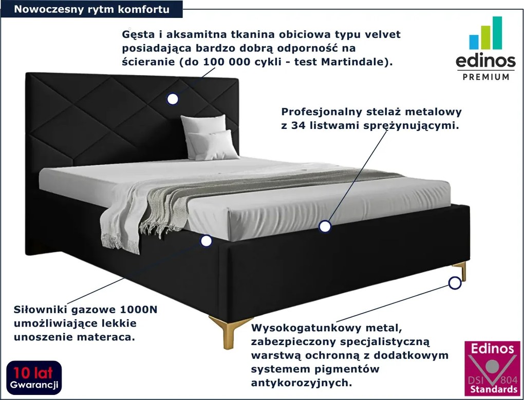 Czarne łóżko tapicerowane welurem 4 rozmiary - Tollviano Z2-N08