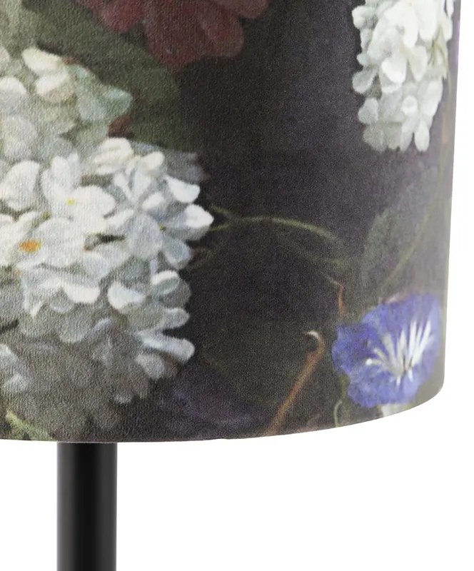 Lampa stołowa czarna klosz welurowy kwiaty 25cm - Simplo Nowoczesny Oswietlenie wewnetrzne