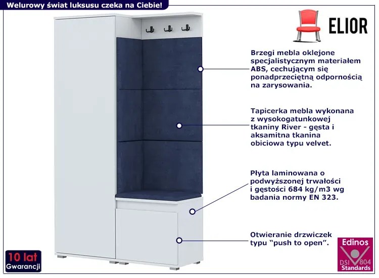 Nowoczesna garderoba do przedpokoju biały + granat - Fazo 5X