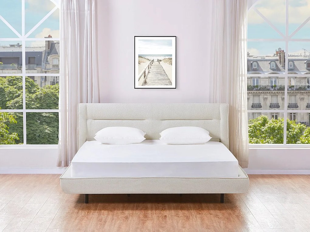 Łóżko 180 x 200 cm - Tkanina z bukli - Beż + Materac - ISYDE