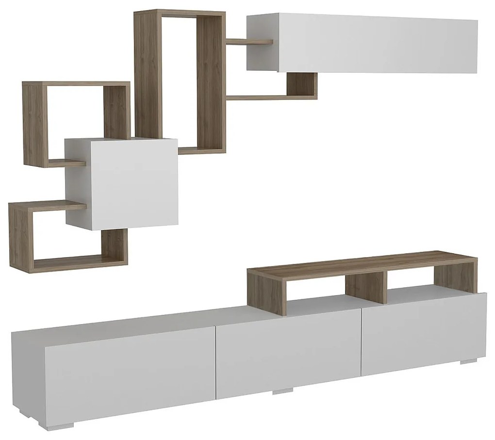 Ścianka RTV z miejscem do przechowywania – kolor naturalny i biały - TALOLI