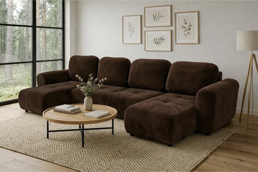 Stylowy narożnik rozkładany BINGO U L 315x146 cm w tkaninie KRONOS 6 brązowej