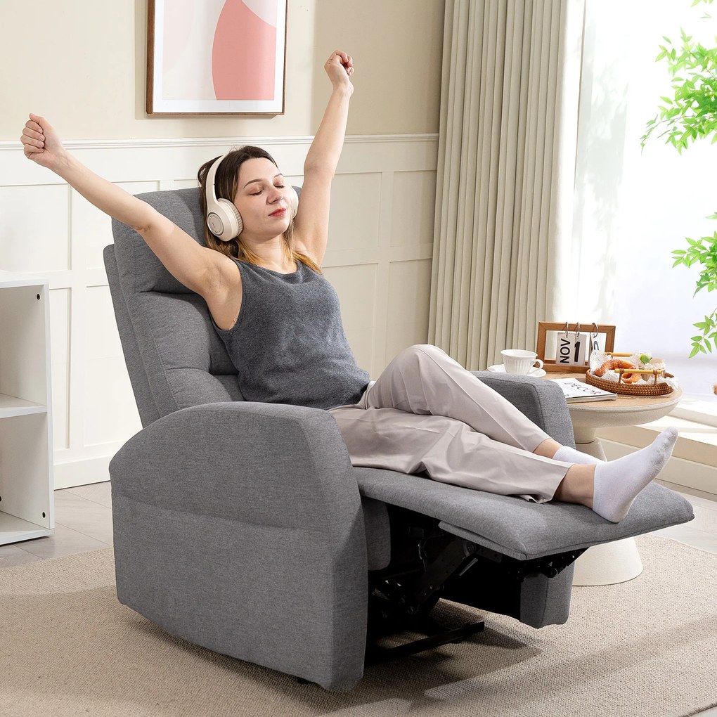 HOMCOM Regulowany Fotel Relaksacyjny z Podnóżkiem, Nowoczesny Tapicerowany Fotel, Ciemnoszary