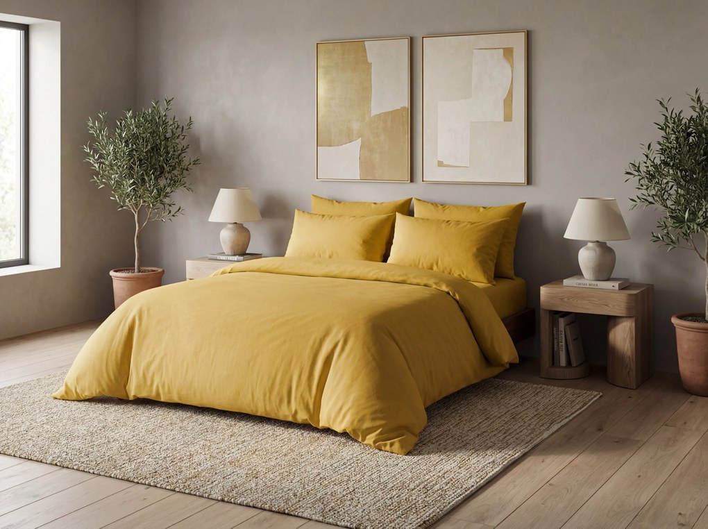 PrzytulneMieszkanie.pl PrzytulneMieszkanie.pl Bawełniana pościel CALMORA musztardowa Rozmiar pościeli: 2 szt 70 x 90 cm | 200 x 200 cm