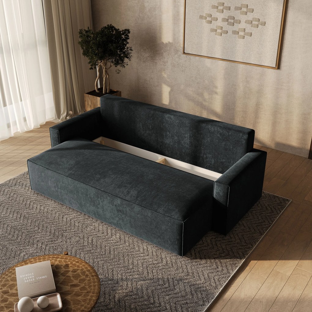 Masseno Sofa MENI z funkcją spania i pojemnikiem na pościel, Rozkładana sofa - Czarny, LUMO 80