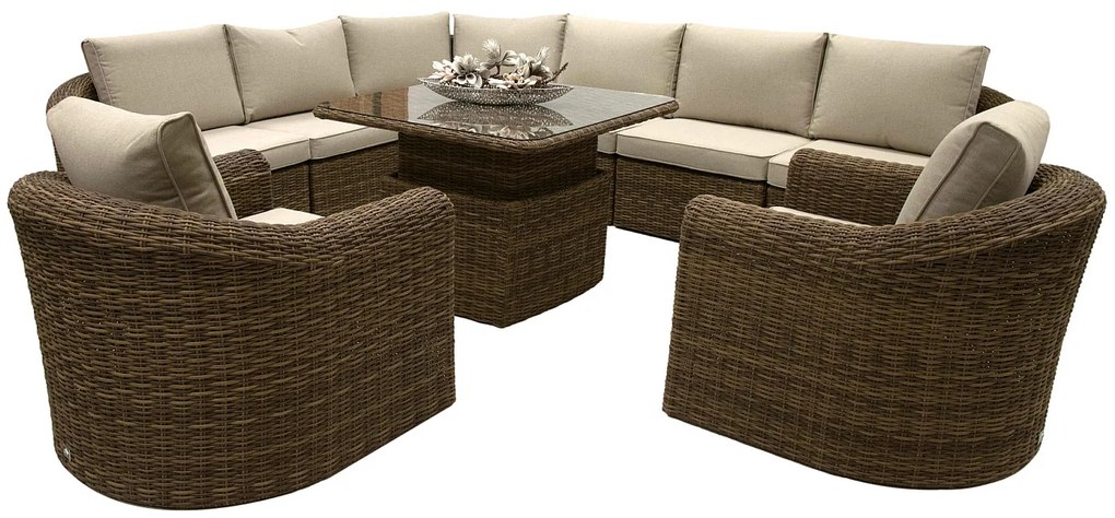 Rattanowy zestaw narożny modułowy BORNEO LUXURY dla 8 osób (brązowy)