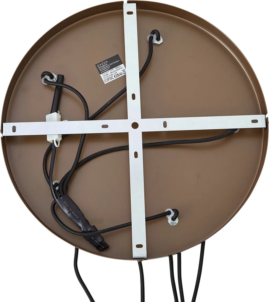 Lampa wisząca w stylu hotelowym, ciemny brąz z bursztynowym szkłem, 5-punktowa - Stavelot