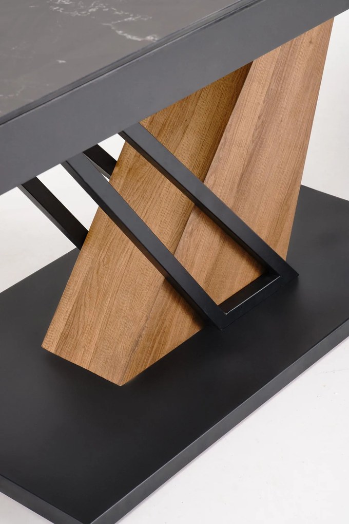 Stół rozkładany spiek czarny marmur/dąb złoty 160-200/90/76 cm VOLANT 160