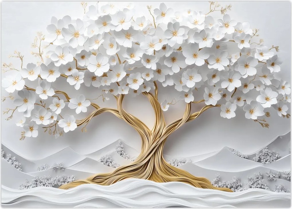 Obraz – Eleganckie drzewo życia 3D pełne kwiatów (70x50 cm)
