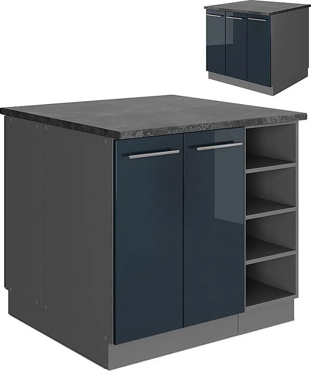 Wyspa kuchenna ciemnoniebieski wysoki połysk/antracyt 90x60x82 fame-line
