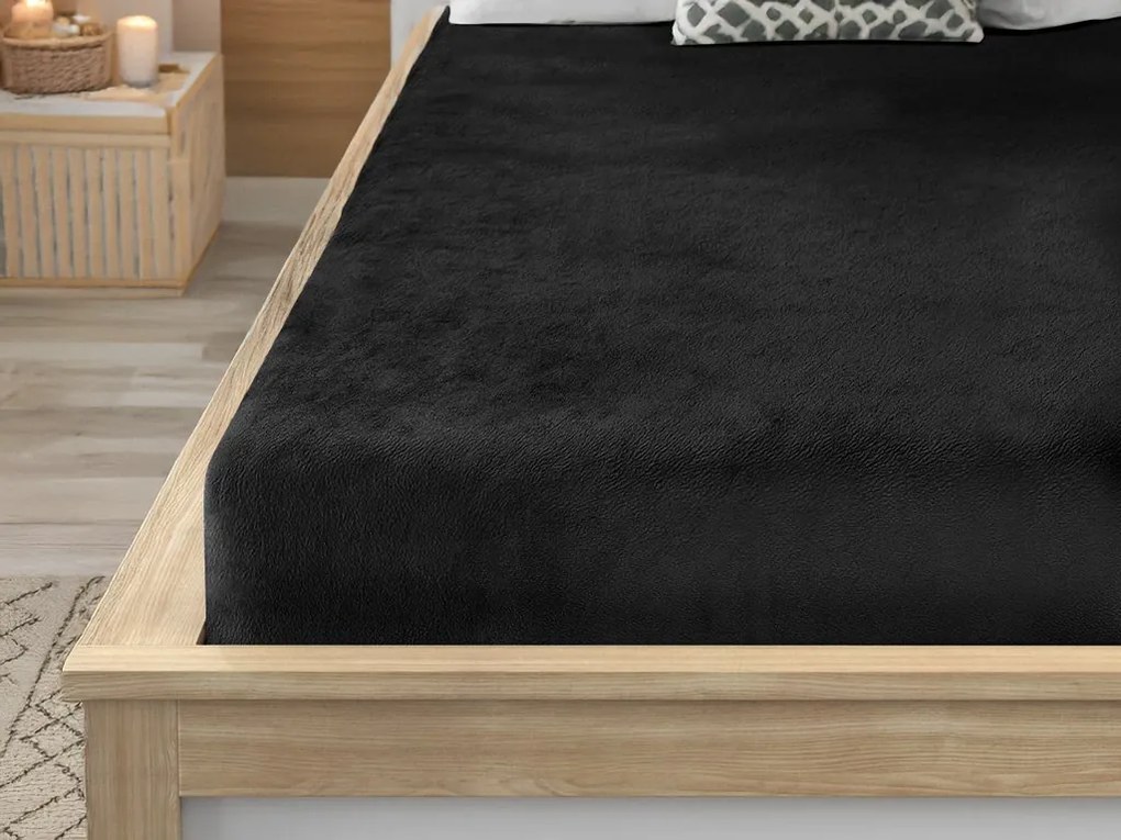 PrzytulneMieszkanie.pl Prześcieradło z mikropluszu 90x200 cm czarne