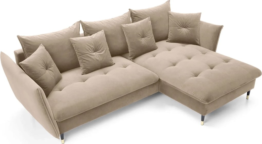 Beżowy welurowy narożnik rozkładany D5-C21