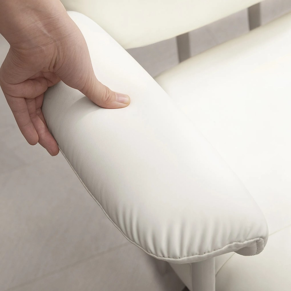 HOMCOM Regulowane krzesło biurowe z miękkimi poduszkami i pokryciem z ekoskóry, elastyczne kółka i funkcja przechylania, Biały