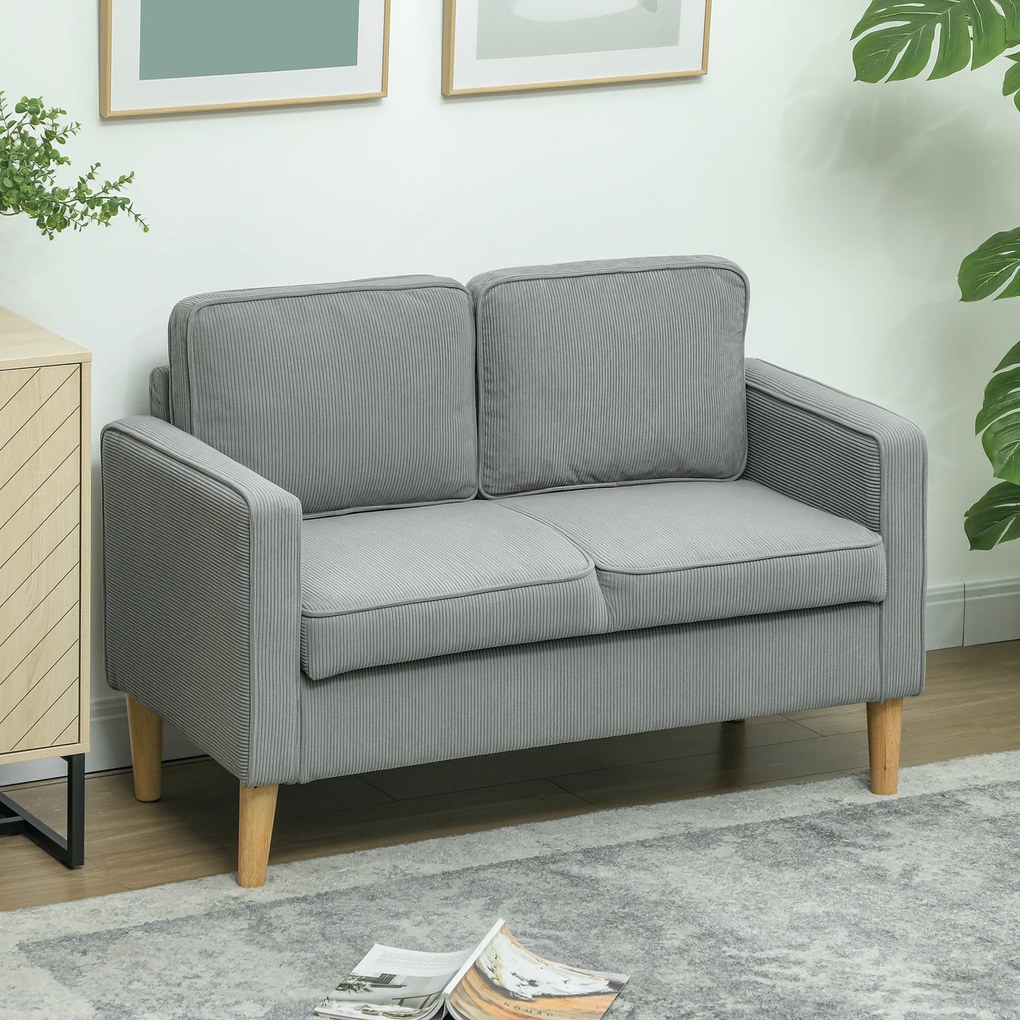 HOMCOM Dwuosobowa sofa z miejscem do przechowywania i solidnymi drewnianymi nogami, do salonu, sypialni, 117 x 63 x 79 cm, Jasnoszary
