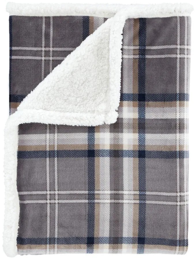 Szary koc z materiału sherpa 130x170 cm Kelso Check – Catherine Lansfield