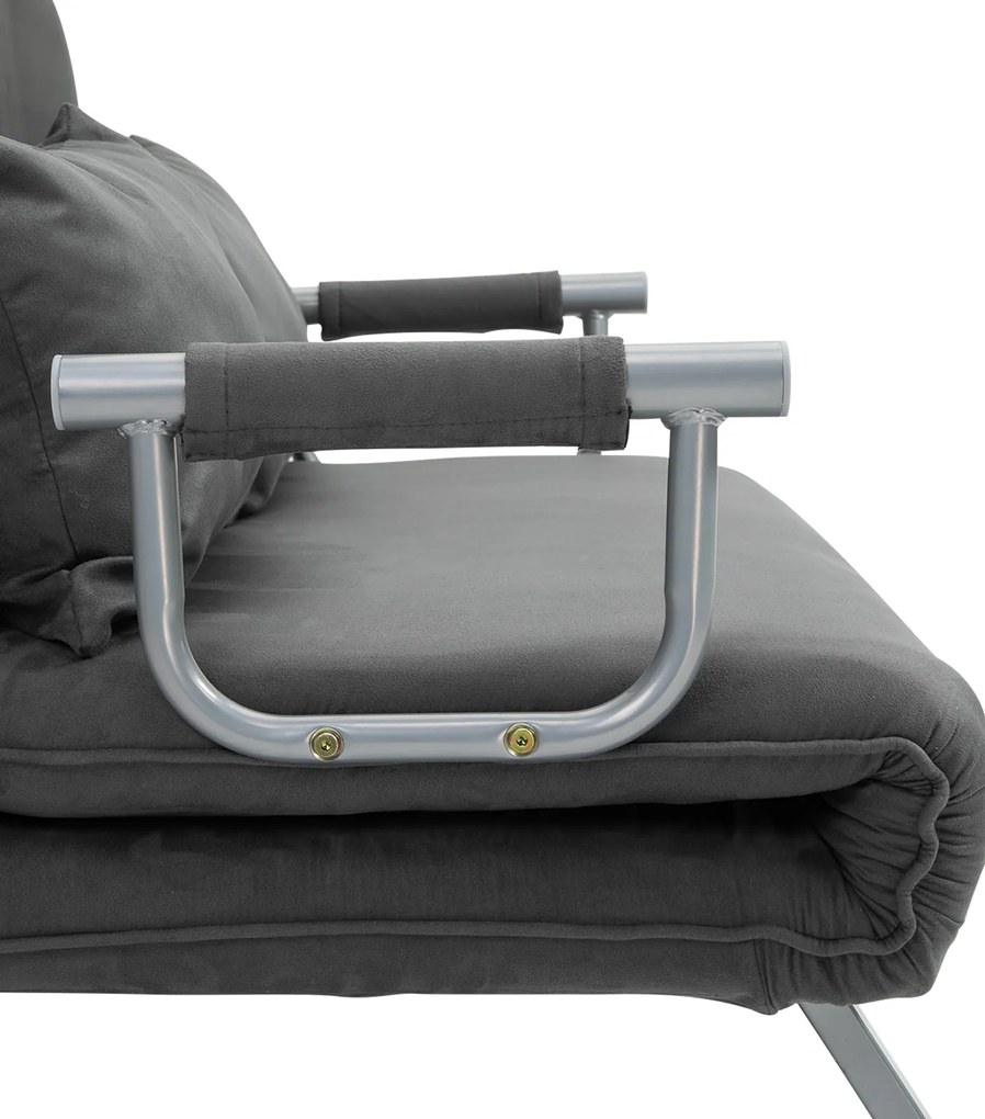 Sofa dwuosobowa rozkładana z funkcją spania łóżko dla gości z podłokietnikami szezlong 3 w 1 szara | Aosom PL
