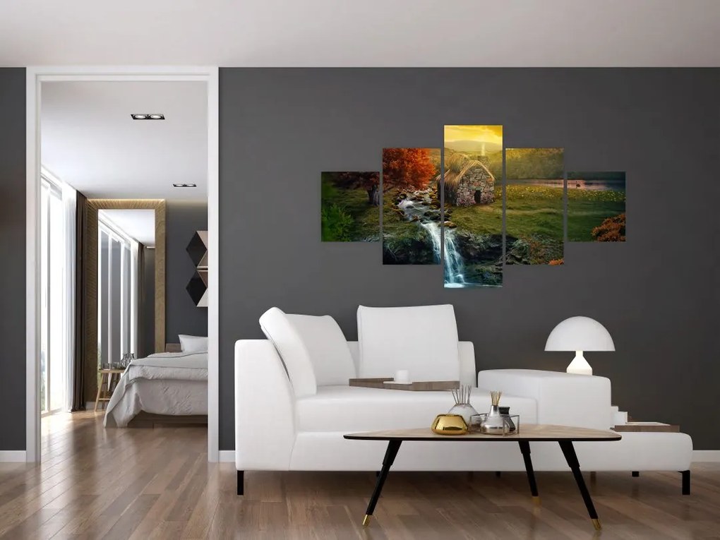 Obraz domku w bajkowym krajobrazie (125x70 cm)