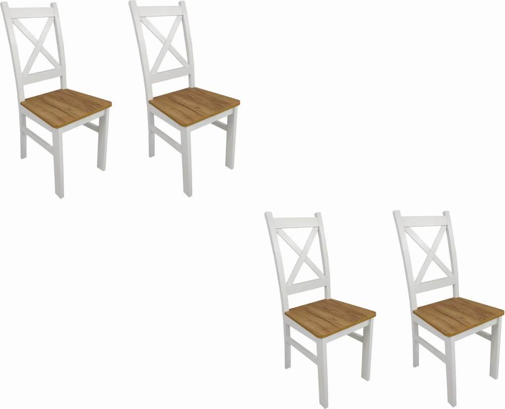 4x Krzesło drewniane Krzyżak Biały dąb craft LOFT białe nogi