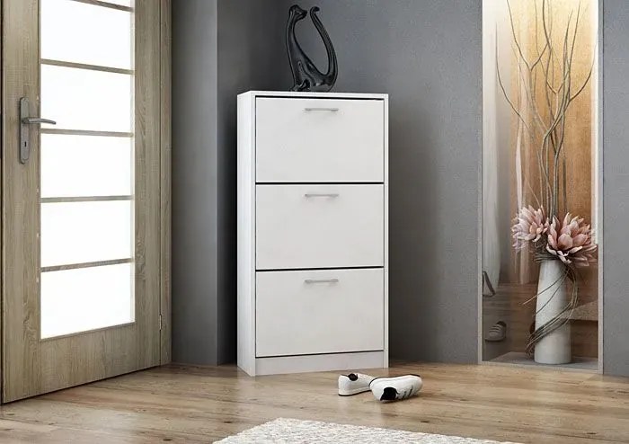 Biała komoda na buty z 3 szafkami B4-T88
