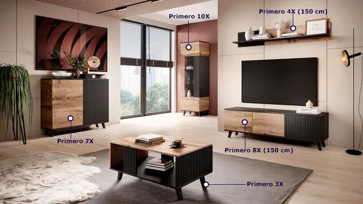 Komoda nowoczesna z lamelami orzech + kaszmir T5-G81