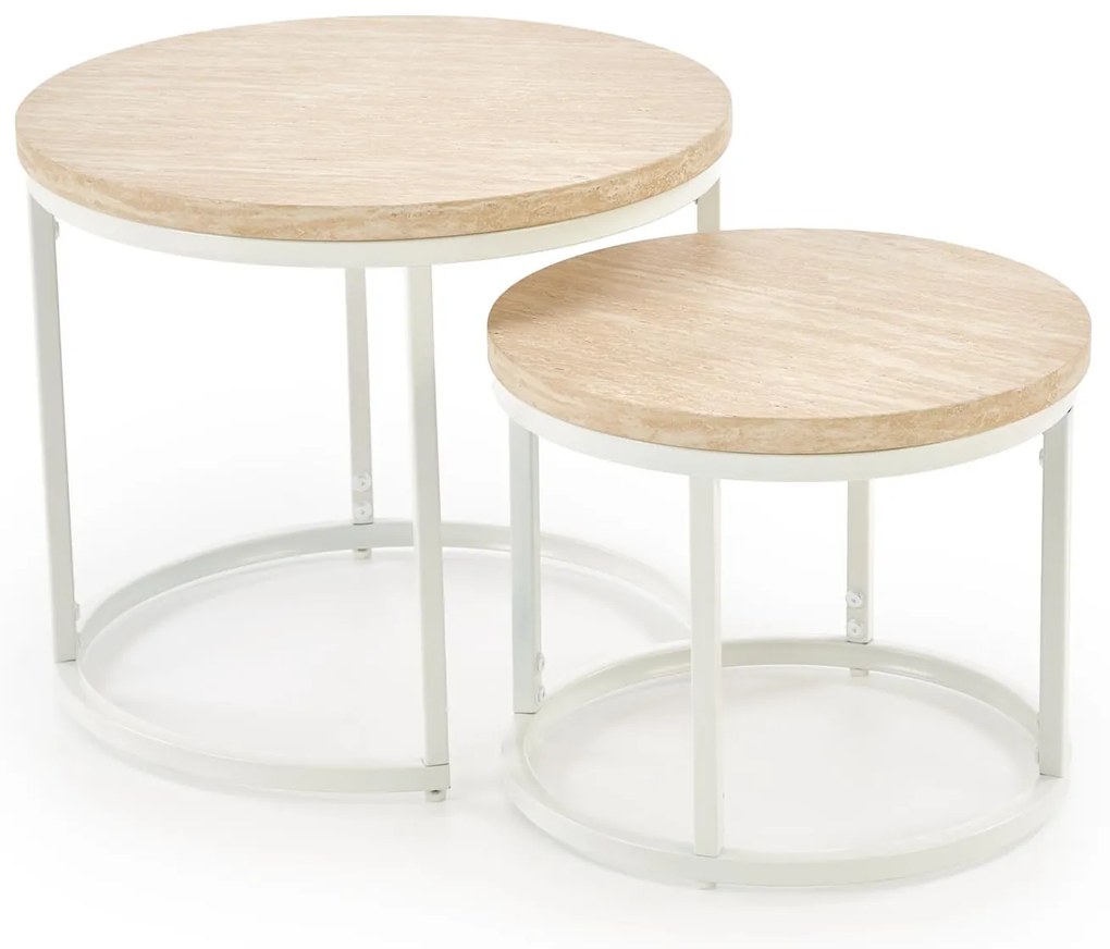 Zestaw 2 okrągłych ław MDF trawertyn/biały 53/45 43/35 OREO