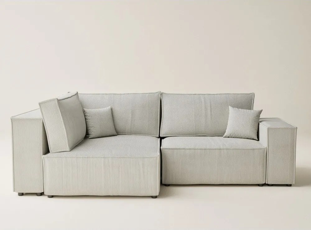 Kremowy sztruksowy rozkładany narożnik ze schowkiem (lewostronny/w kształcie litery L) Tonga – Maison de Rêve