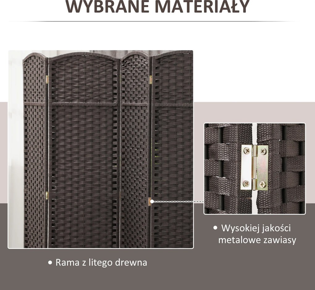 HOMCOM 6-częściowy parawan, składana osłona, ścianka działowa do salonu, sypialni, biura domowego, Brązowy