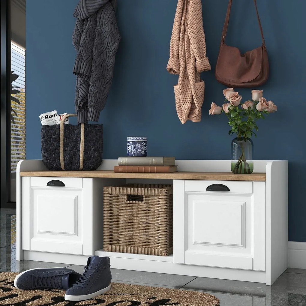 Wieszak ścienny z półką na buty Polo White and Walnut