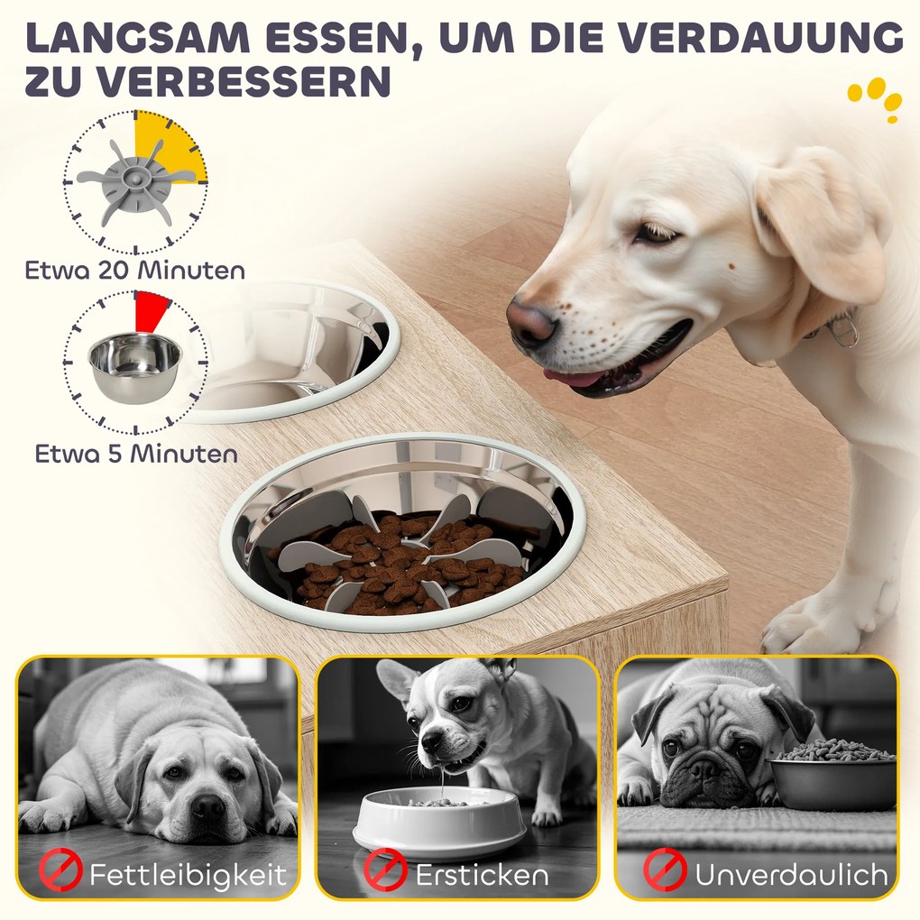 PawHut Stacja karmienia dla psa z 2 miskami ze stali nierdzewnej, szafka na akcesoria, dla dużych psów, akcesoria, drewno | Aosom PL