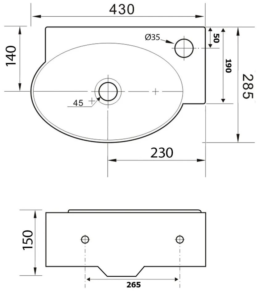 Biała ceramiczna umywalka 43x28,5 cm Ribera – Sapho