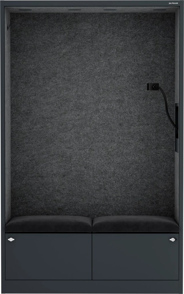 Kabina akustyczna SALLY MentalBox 1150 mm – antracytowy korpus, ciemnoszare siedzisko