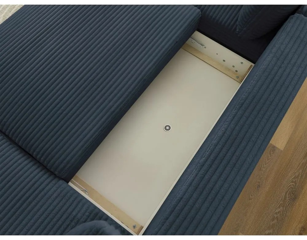 Ciemnoniebieski sztruksowy rozkładany/ze schowkiem narożnik (lewostronny/w kształcie litery U) Lucien – Bobochic Paris