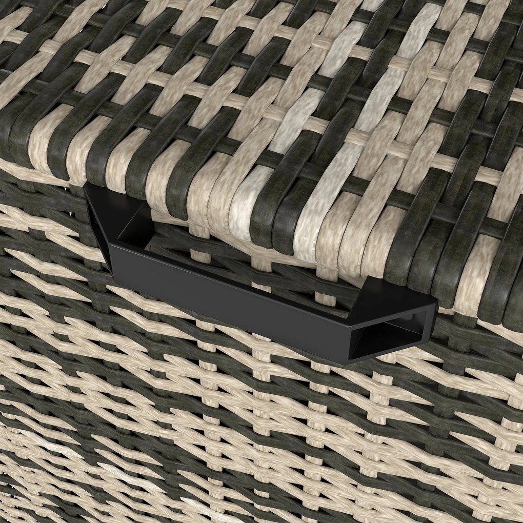 Outsunny Skrzynia Ogrodowa z Rattanu 350L, 2-Poziomy, z Pokrywą, Podnośnikami, Uchwytami, 118 x 57 x 69 cm, Mieszany Szary