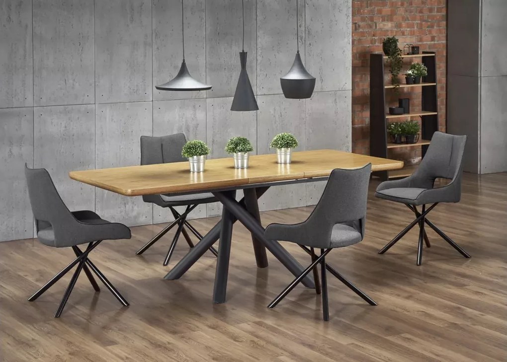 Stół rozkładany Zaisu 160–200 cm dąb naturalny – loftowy, MDF okleina, stalowe nogi