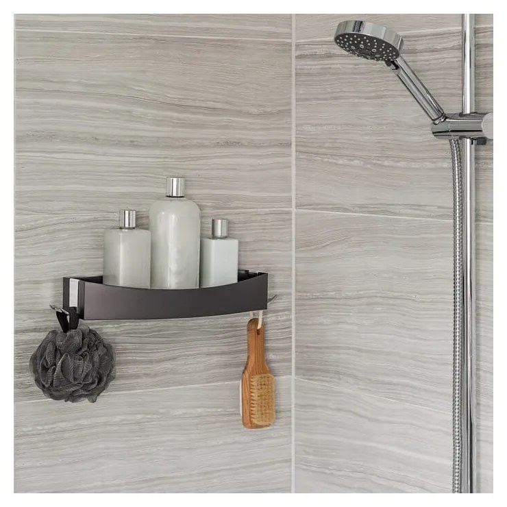 Czarna samoprzylepna półka Compactor Clever Flip Shower Shelf