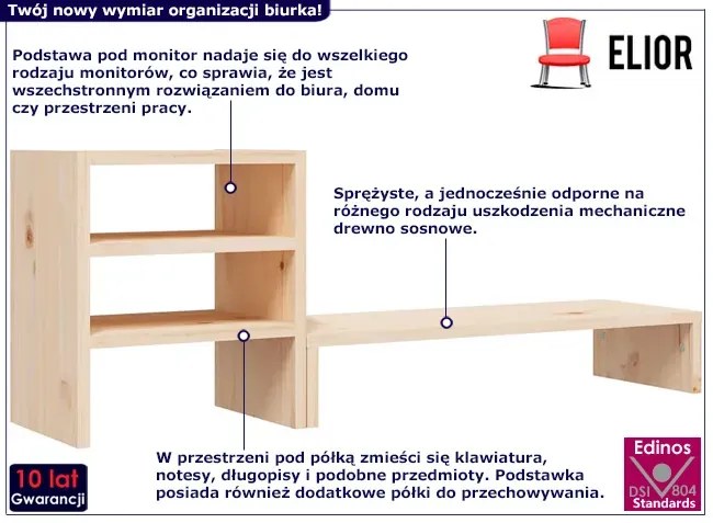 Sosnowa Klasyczna Półka Na Biurko Tika 3X