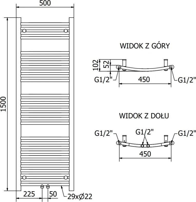 Mexen Ares grzejnik łazienkowy 1500 x 500 mm, 630 W, czarny - W102-1500-500-00-70