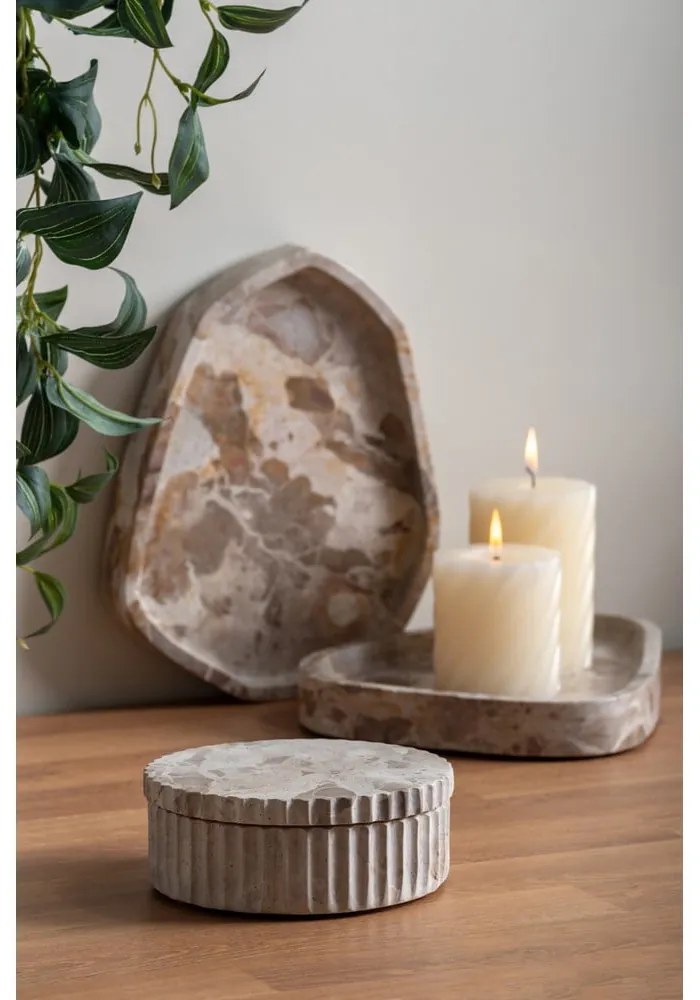 Jasnobrązowy kamienny pojemnik dekoracyjny ø 15x6 cm Marble – PT LIVING