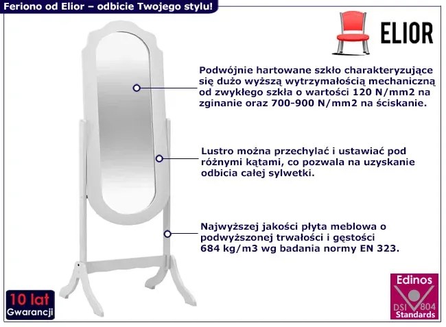 Białe stojące lustro z regulowanym kątem ustawienia H5-D83