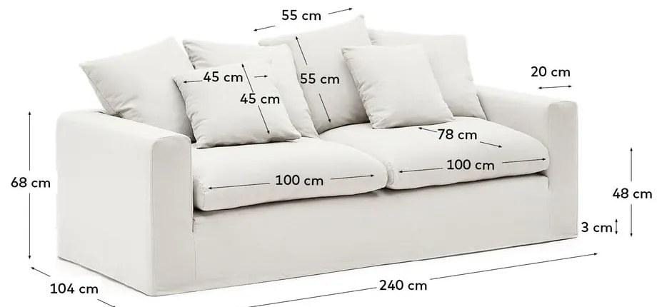 Biała lniana sofa 240 cm Nora – Kave Home