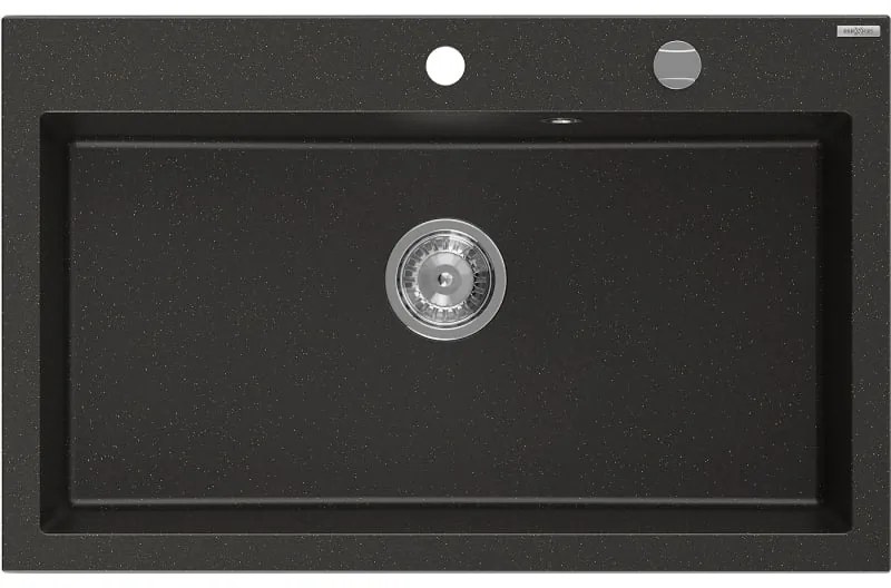 Mexen Elix zlewozmywak granitowy 1-komorowy 800 x 500 mm, czarny/złoty metalik, syfon chrom - 6527801005-75