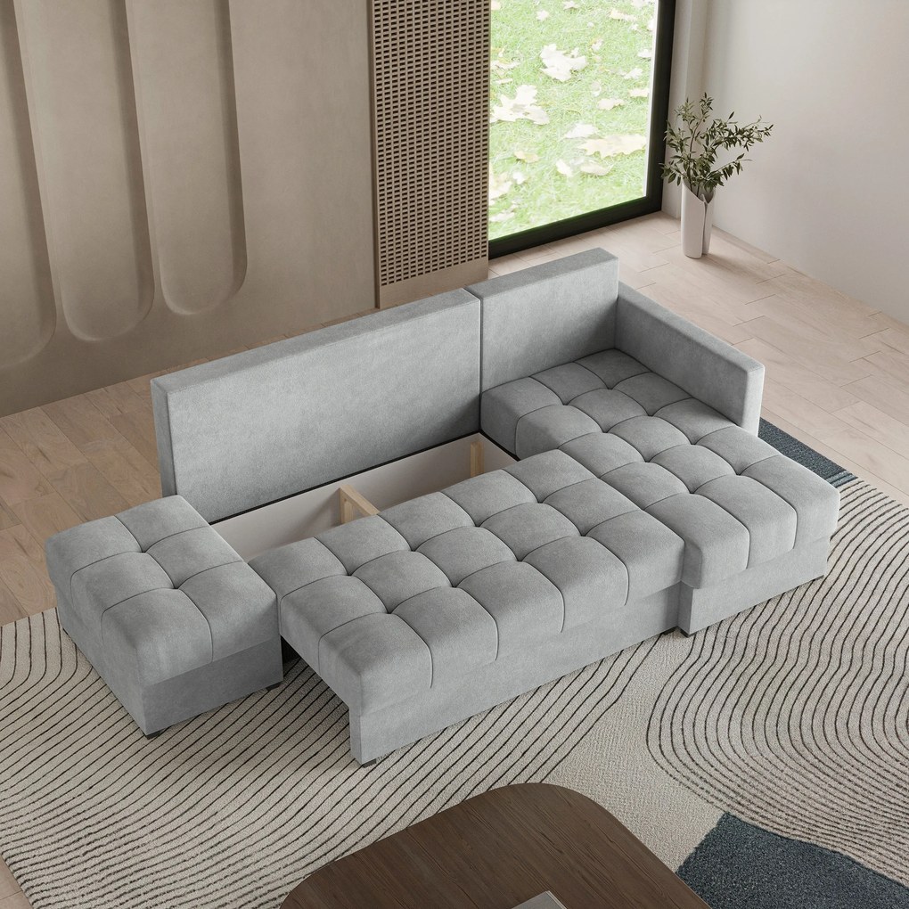 Masseno Narożnik LUMARI z funkcją spania i pojemnikiem na pościel Narozniki L, Rozkładana sofa - Jasnoszary, PAROS 05