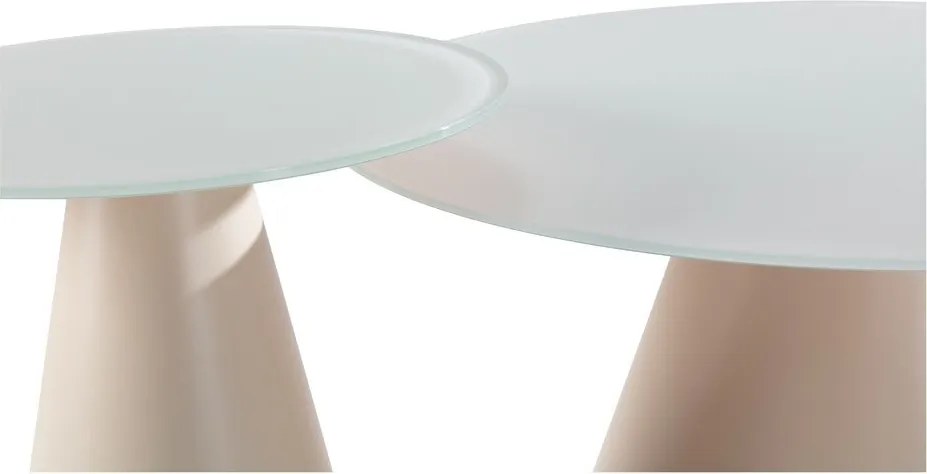 Kremowe okrągłe stoliki zestaw 2 szt. ze szklanym blatem ø 80 cm Vida – MOME