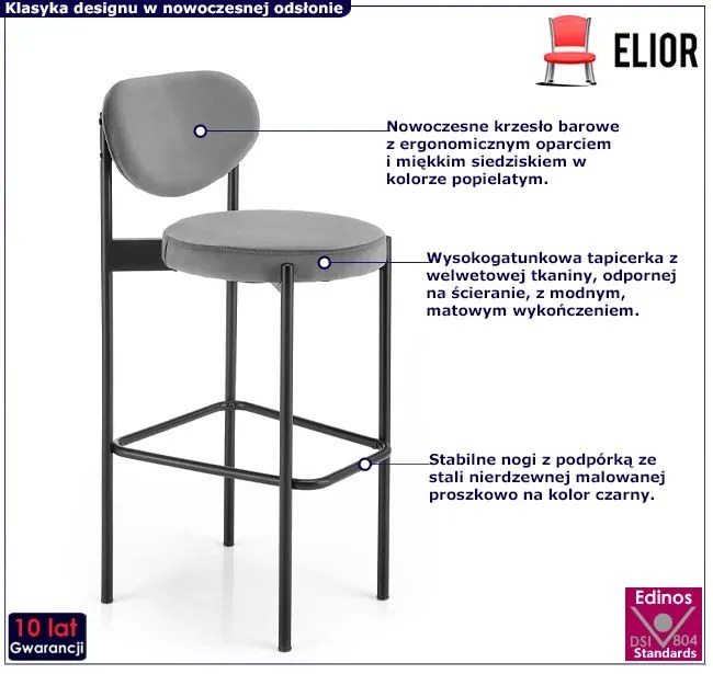 Popielaty tapicerowany hoker z oparciem K3-W58