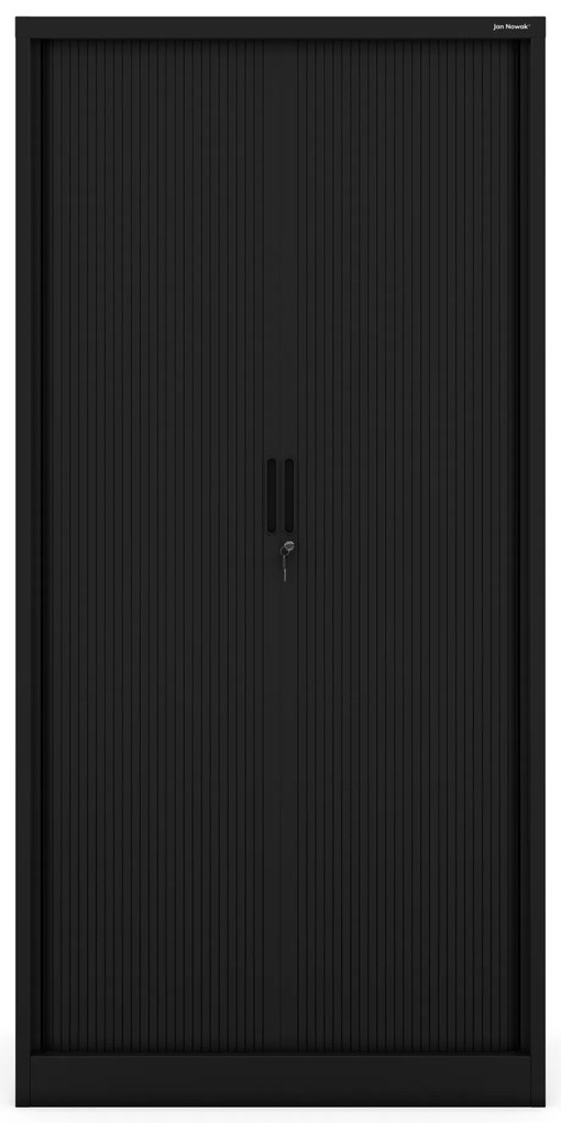 Metalowa szafa biurowa z roletą DAMIAN, 900 x 1850 x 450 mm, czarna