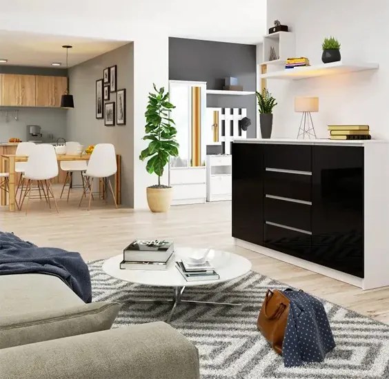 Nowoczesna komoda do salonu biały + czarny połysk M1-Z71