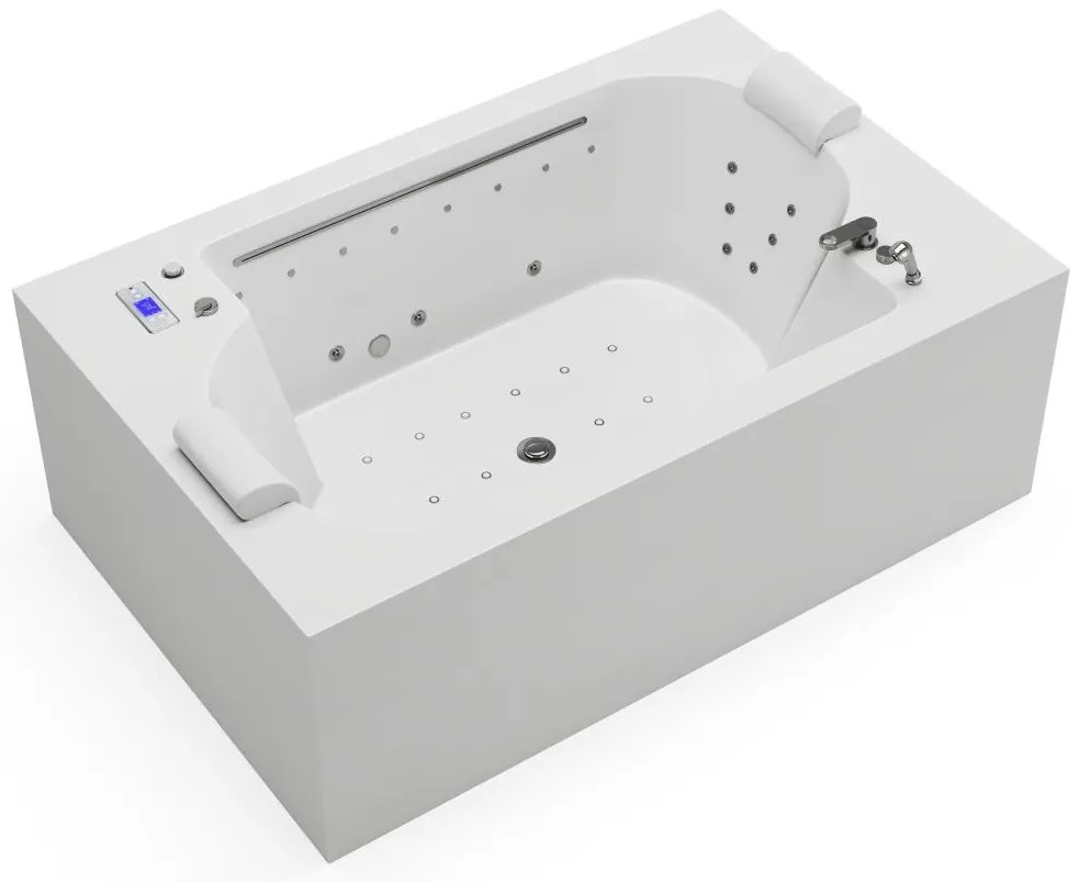 Wanna z hydromasażem biała z oświetleniem LED - 2-osobowa - 450 l - 185 x 120 x 65 cm - DEFORIA