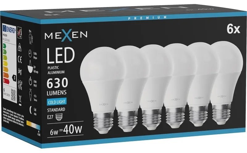 Mexen Nova 10x żarówka LED E27, A60, 6W, Zimna - 6500K, 630 lm - L100-E27-0665-01x10