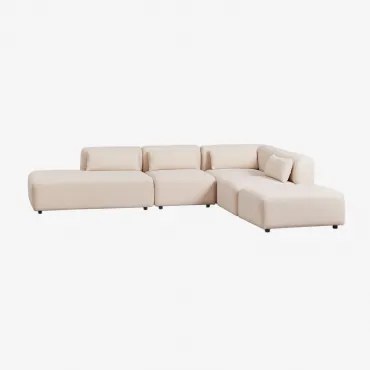 Sofa Modułowy Narożny 4-częściowy Z Lewym Szezlongiem I Pufem Fogler Tkanina Baranek Boucle Kremowy Beż - Sklum