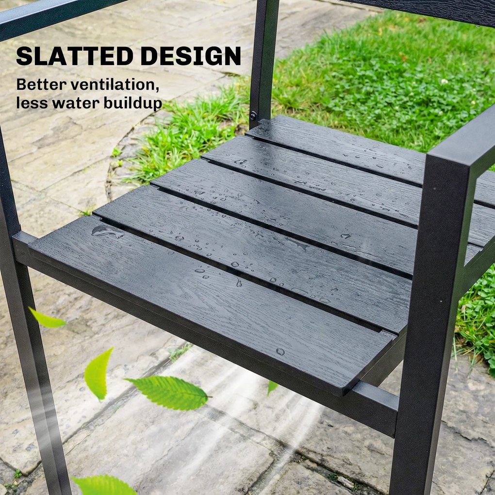 Outsunny Krzesła ogrodowe 4 szt. Sztaplowane krzesła tarasowe z lamelowym designem i podłokietnikami 52 x 51 x 90 cm Czarny | Aosom PL